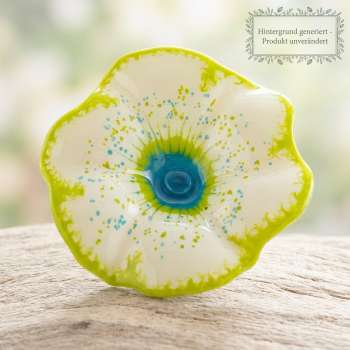 Zauberhafter Gartenstecker Glasblume weiß mit grünem Rand ca. 100 cm - Gartendekoration